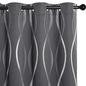 NICETOWN Grey Blackout Floral Pattern Curtains for Living Room 84 inch Long 2 Panels Set, Noise Reducing Thermal Insulated Wave Line Foil Print Bedroom Drapes for Patio Sliding Glass Door (52 x 84)