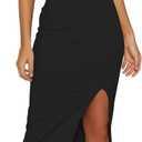 OWIN Women's Adjustable Spaghetti Straps Sleeveless High Waist Split Midi Bodycon Cocktail Party Dress (Black) XS 