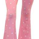 Vivicastle Women's USA Boho Solid Hippie Wide Leg Flared Bell Bottom Pants (Medium, Pink Flower)