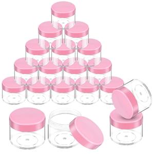 20 Pieces Round Pot Jars Plastic Cosmetic Containers Set with Lid for Liquid Creams Sample, 20 ml/ 0.7 oz (Fresh Pink Lid)