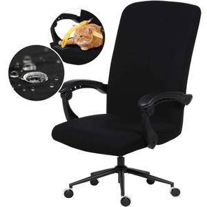 Water Resistant Stretch Computer Office Chair Cover with Durable Zipper Universal Washable Removable Spandex Rotating Boss Chair Slipcovers Anti-dust Soft Desk Chair Seat Protector for Dogs Cats Pets (Black)