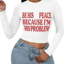 LovelyWholesale Women Graphic Long Sleeve Shirts Cute Going Out Fitted Crop Tops White R BE X(White, XL)