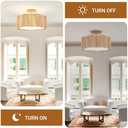 18 Inch Rattan Flush Mount Ceiling Light Fixtures 3-Light Boho Light Fixtures for Bedroom,Close to Ceiling Light Modern for Hallway Kitchen Entryway Dining Room