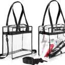 BAGAIL Clear Bags 12x6x12 Stadium Approved Clear Tote Bag with Zipper Closure Crossbody Shoulder Bag with Adjustable Strap (Black Two Pack)