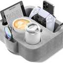 Couch Cup Holder Pillow, Sofa and Bed Caddy for iPad, Kindle, Switch, Game Controller, Remotes, Phones, Small-Sized Cup & Drink Holder for Couch, Bed, Desk, Car, Beach, Bathroom Cup Holder (Ash Gray)