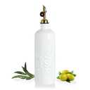 Sweejar 18 Oz Oil Dispenser for Kitchen with Gravity Spout, Ceramic Olive Oil Dispenser Bottle, Relief Opaque Vinegar Container for Evoo, Vinegar, Soy Sauce, Pack of 1(White, Gold Spout)