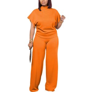 PINSV Lounge Sets For Women Casual 2 Piece Outfits Baggy Short Sleeve Top And Flare Pants Tracksuits, XL
