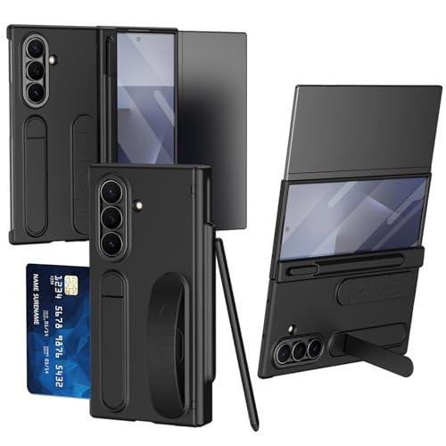 YQODSZ Wrist Strap for Samsung Galaxy Z Trifold Case with S Pen Holder & Stylus, Wallet Card Slot Small Screen Protector Kickstand Hinge Protection Wristband Protective Case for Z Trifold Black