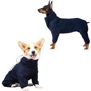 Fleece Dog Pajamas, Fullbody Pullover Jumpsuit (Navy, 3XL)