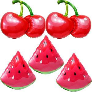 2 x Cherry Watermelon Balloons,Summer Fruit Party Decorations, Red Cherry & Watermelon Balloons for Birthday Party, Picnic, Pool Party, Tropical Theme, Sweet Fruit Baby Shower Decor, 3 inches x 25 inches x 30 inches