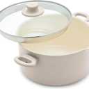 GreenLife 6QT Ceramic Nonstick Stockpot with Glass Straining Lid, PFAS-Free, Dishwasher Safe, Stay-Cool Handles, Oven Safe to 350F, Wobble-Free Base, Even Heating, Taupe