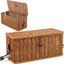 Cable Organzier Box, Handwoven Imitation Rattan Power Strip Cover Cable Management Box, 2 Open Slots Cord Organizer Cord Storage Basket for Computer Router USB Hub and Power Strip (Brown)