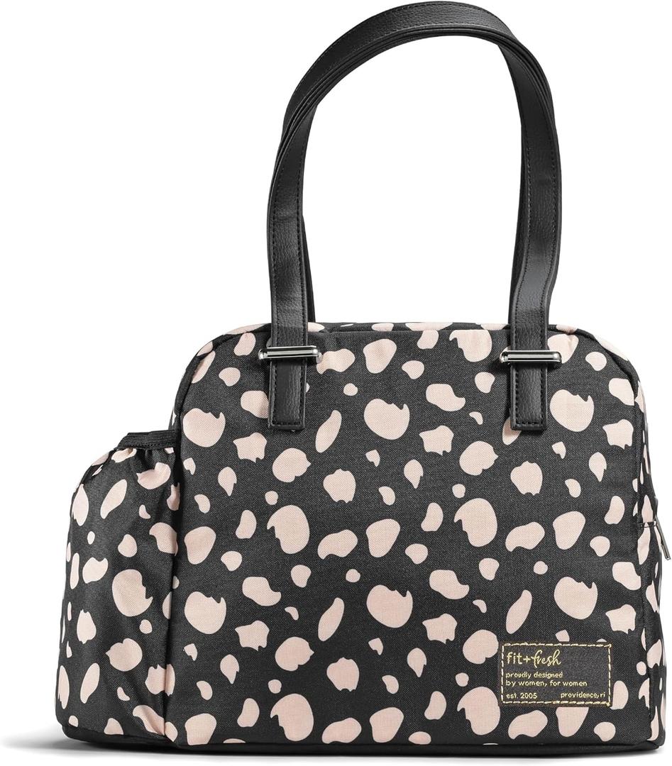 Fit & Fresh Lunch Bag For Women, Insulated Womens Lunch Bag For Work, Leakproof & Stain-Resistant Large Lunch Box For Women With Bottle Pocket, Long Straps, Zipper Closure Laketown Bag Black Cheetah