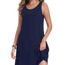 Yincro Womens Summer Dresses Casual Beach Sleeveless Sundresses Flowy Tshirt Tank Swing Dress with Pockets (Navy Blue, L) (Blue, L)
