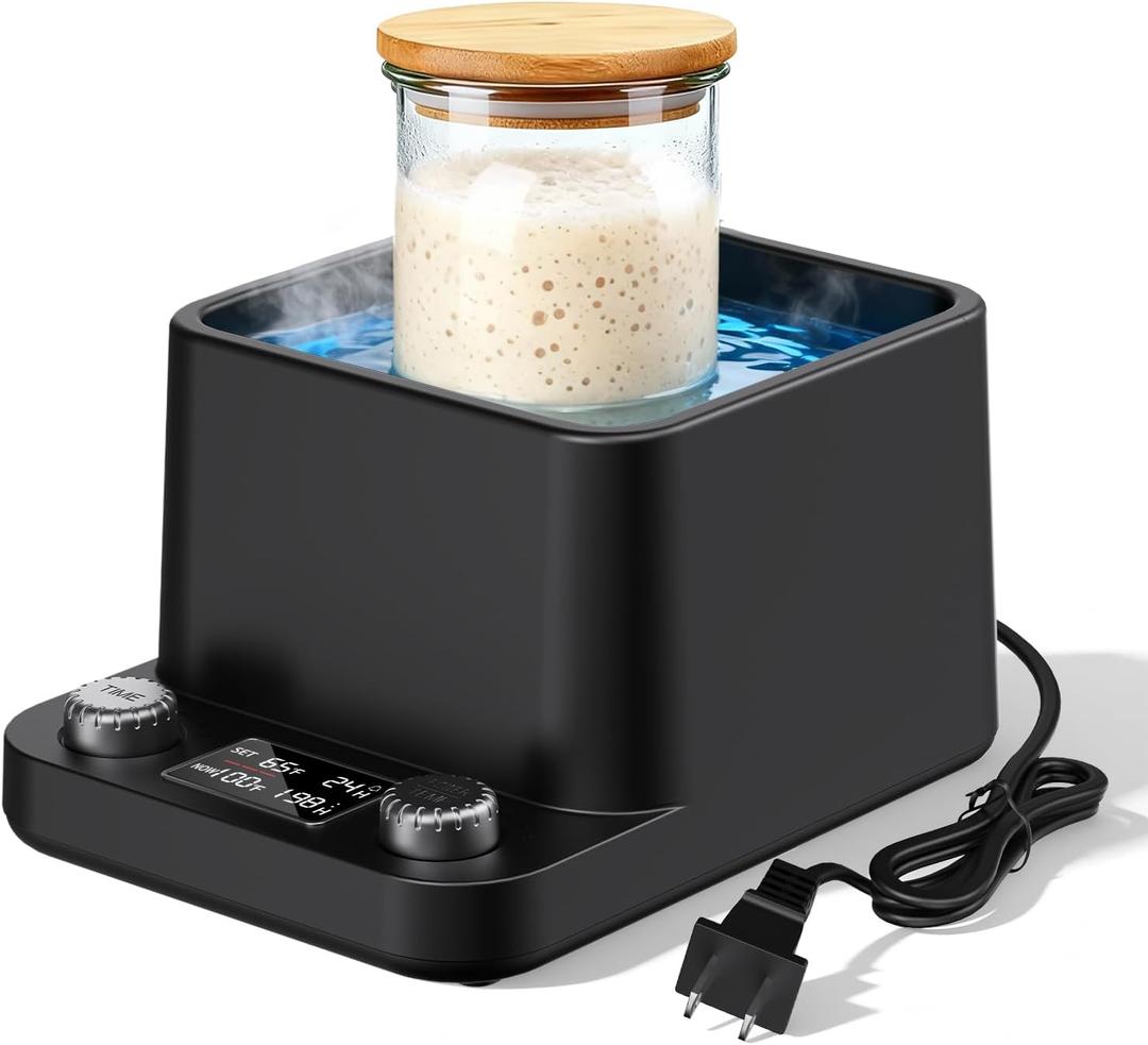 Sourdough Starter Warmer | Water Bath Precise 1F Thermostat (70-104F) Sourdough Warmer | For Jars Under 50oz |198-h Memory Timer |360 Uniform Heating |for Bread Baking,Yogurt & Kombucha(Black)