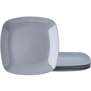 TP 10.5" Melamine Square Dinner Plates, 6-piece Plate Set Unbreakable Serving Dishes for Indoors and Outdoors, Unbreakable Dinner Service for 6 (Gray)