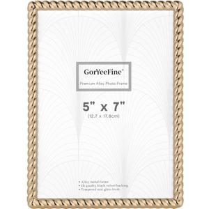 High-End Zinc Alloy 5x7'' Gold Photo Frames - Modern Rope Profile,Elegant Velvet Backing & Tempered Glass Front for Weddings & Home Decor,Classhy Metal Frame for Table Top and Wall Hanging