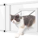 Sliding Cat Door for Window, Fits 22"-28.5" Width Window, 1-Min Install | Aluminum Frame + HD Glass | Weatherproof Design | Magnetic Closure Window Cat Door Insert, Adjustable Pet Door Window for Cats