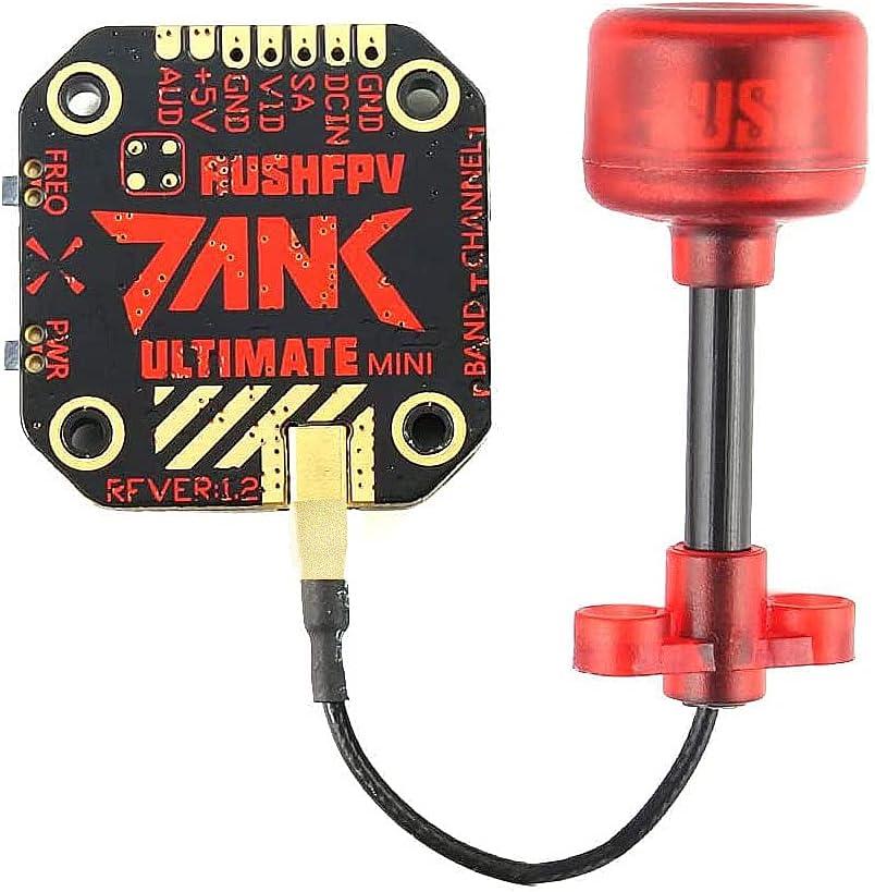 SoloGood Rush Tank FPV Transmitter 5.8GHz 48CH Mini PIT/25/200/500/800mW VTX Video Transmitter 20x20mm External-Audio MMCX Elbow Connector with Rush Cherry Antenna 5.8GHz RHCP for FPV Racing Drone
