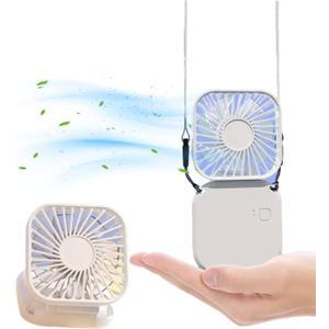 Portable Fan Foldable Mini Handheld Hanging Neck Fan with Lanyard USB Rechargeable Hands Free 3 Wind Speed Desk Fan Indoor Outdoor (White)