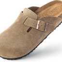 Womens Genuine Suede Clogs for Women Slip-On Buckle Slides Women's Mules & Clogs Natural Rubber Cork Footbed Sandals Potato Shoes with Arch Support, Size 9-9.5