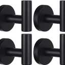Towel Hooks Bathroom Coat Robe Wall Hook Stainless Steel Heavy Duty Door Hanger Towel Robe Clothes Cabinet Closet Sponges Rack for Bathroom Bedroom Kitchen Hotel Pool 4 Packs Matte Black