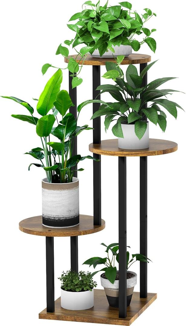 Plant Stand Indoor, 4 Tier Thickened Metal Corner Plant Shelf for Multiple Plants, Indoor Plants Tiered Flower Pot Stand for Patio Garden Balcony Living Room Bedroom (Black)