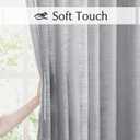 FMFUNCTEX Grey French Door Curtains for Sliding Glass 40 Inches Long Half Privacy Semi Sheer Linen Texture Window Panels Front Back Tiebacks Attached 1 Panel
