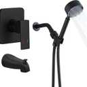 Black Tub Shower Faucet Set Complete with handheld Shower Head and Tub Spout Included Shower Valve Tub Shower Trim Kit Matte