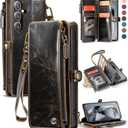 Defencase Compatible with Samsung Galaxy S24 Case Wallet with RFID Blocking Card Holder for Women Men, Soft PU Leather Magnetic Snap Flip Zipper Strap Wallet Phone Case Fit for Galaxy S24 6.2", Coffee