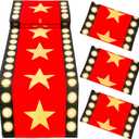 4 Pcs 13 x 72 Inch Movie Night Table Runner with Gold Star Design - Red Carpet Decoration for Birthday Party Supplies（Red）