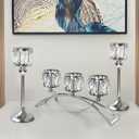 3 Arms Crystal Bowl Tealight Candelabra Votive Candle Stand, Wedding centerpieces for Tables Crystal CandlestickCenterpiece Table Decorations (Set of Silver)