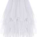 Dressever Women's Tulle Skirt A-Line High Elastic Waist Midi Skirt Irregular Layered Mesh Tutu Halloween Skirts White Large