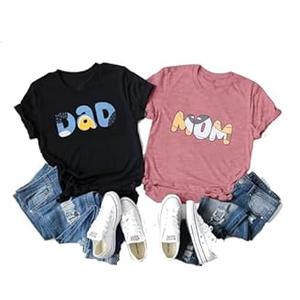 JINTING Dog Mom Shirt Mom and Dad Shirts Couple Outfit T-Shirt Casual Letter Graphic Top Tees, M