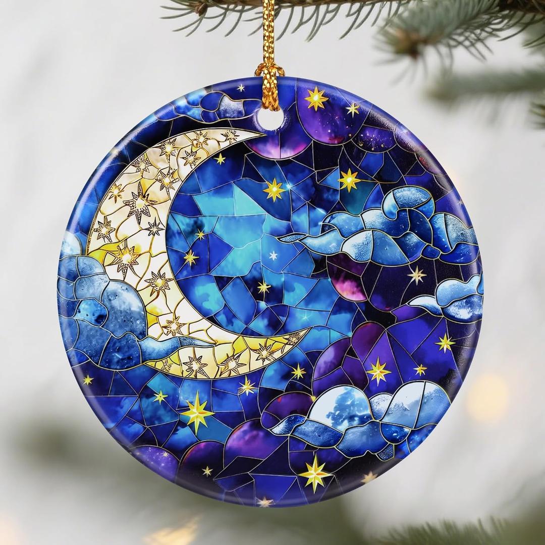 Night Sky Ornaments, Christmas Ornaments: Christmas Tree Decorations, Holiday Decor, Stocking Stuffers, Gift Ideas, Xmas Gift, Star and Moon Lover Gifts & Gifts for Art Lover, Set Of 2