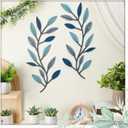Zhengmy 2 Pieces Metal Tree Leaf Wall Decor Vine Olive Branch Leaf Wall Art Living Room, Hallway Wall Decor Outdoor Decoration(Vintage Blue)