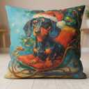 FISWAFY Vintage chirstmas dachshund sleigh pillow covers 18x18, Dachshund Lover gifts, christmas weiner dog decorative pillow