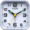 Peakeep 3D Numbers No Tick-Tock Analog Alarm Clock with Classic Beep Sound, Snooze, Manual Light and Battery Powered Small for Travel (White-3D)