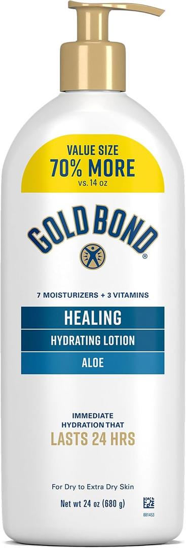 Gold Bond Healing Hydrating Body Lotion with Aloe, Moisturizer for Dry to Extra Dry Skin, 24-HR Hydration to Soothe & Comfort, Non-Greasy, Dermatologist-Tested, Light Scent, 24 Oz Family Size Pump