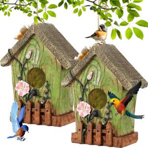 Thyle 2 Pack 6.6 Inch Bird Houses for Outside Hanging Bird House Garden Colorful Decorative Birdhouses for Outside Patio Garden Backyard Courtyard Decor Gift