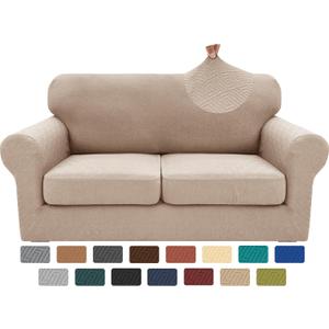 XINEAGE 2025 New 3 Pieces Couch Covers for 2 Cushion Sofa Super Stretch Loveseat Slipcover Pet Dog Universal Slip Cover Anti Slip Love Seat Furniture Protector (Khaki, 55"-69")