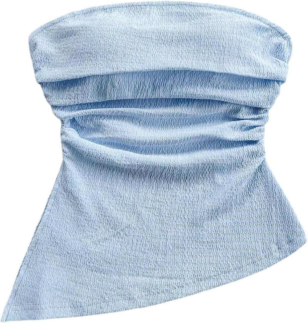 Floerns Women's Sleeveless Boho Summer Strapless Going Out Tube Tops (Blue)