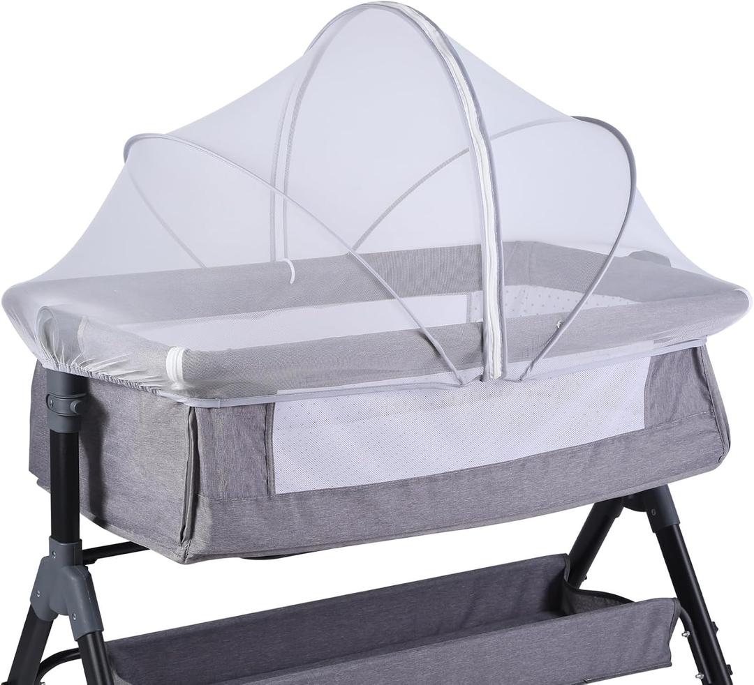 Portable Bassinet Cover for Cats & 2-Way Zipper, Bassinet Mosquito Net Cover, Breathable Bassinet Net Cover, Mosquito Net for Baby Crib to Keep Cats/Bugs Out (White)
