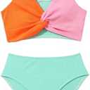 J.E Sterguard Two Piece Swimsuits Teen Bikini Color Block Girls' Swimwear Ribbed Swimsuits Size 6Y