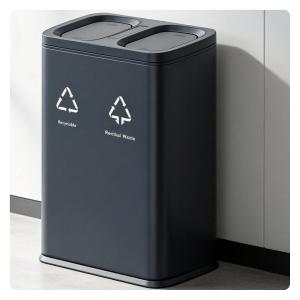 Commercial Dual 13 Gallon Trash Can with Lid for Recycling, Matte Black