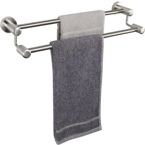 TocTen Double Bath Towel Bar - Thicken SUS304 Stainless Steel Towel Rack for Bathroom, Bathroom Accessories Double Towel Rod Heavy Duty Wall Mounted Towel Holder (Brushed Nickel, 16 in)