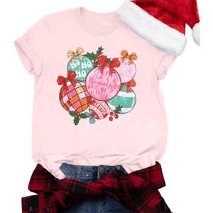 Christmas Shirts Women Magic Kingdom Christmas Shirt Merry Christmas Tshirt Holiday Graphic Short Sleeve Tops (XX-Large, Pink-lv)