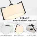 16.5" Black Drum Pendant Light Fixtures with White Linen Shade