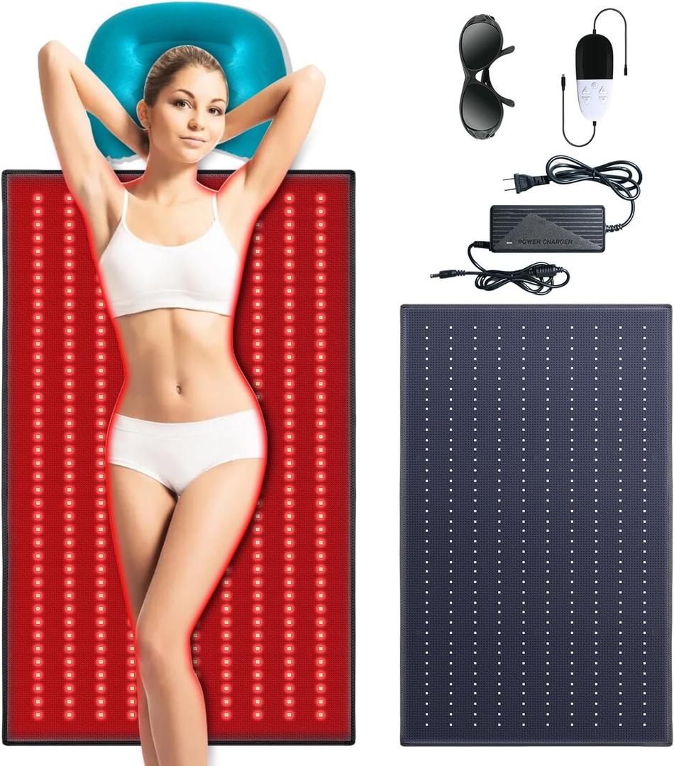 Red Light Therapy Mat with a Cozy Headrest for Enhanced Comfort: Comprised 400 Dual Wavelength (660nm & 850nm) LED Beads for Home Red Light & Infrared Therapy, 38.0''*23.6'' (Black)