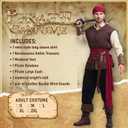7PCS Mens Pirate Costume Renaissance Costume Outfit Medieval Costume Viking Pirate Accessories Vest Shirts Pants Belt
